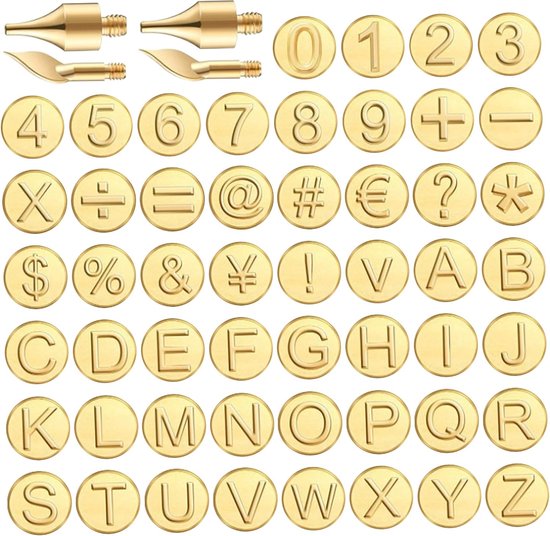 56-teiliges Brennkolben-set Mit Alphabet-aufsätzen (buchstaben Und Zahlen), Geeignet Für Brennkolben, Bastelarbeiten, Reliefdruck Und Gravuren.