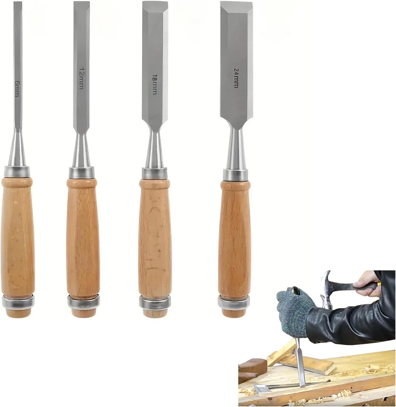 4-teiliges Holzmeißel-set (größen 6, 12, 18, 24 Mm), Flachmeißel-set, Profi-werkzeug Für Schnitzerei Und Holzbearbeitung, Meißel-set Für Handwerker Und Hobbyisten