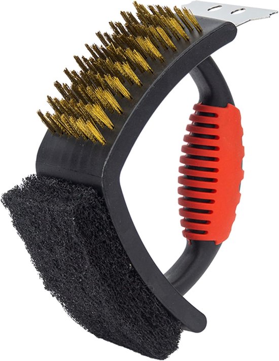 Grillbesteck-set – 3-in-1 Grillreinigungsbürste: Bürste, Schaber Und Scheuertuch, Für Holzkohle-, Gas- Und Elektrogrills