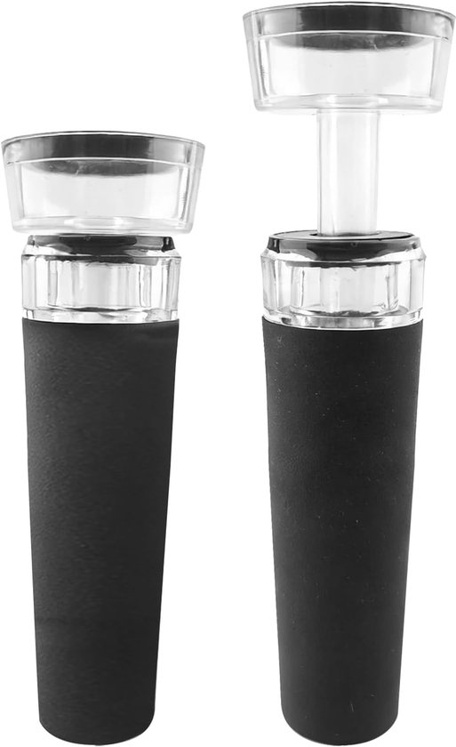Weinflaschenverschlüsse – Vakuumpumpen – Hält Wein Frisch – Wiederverwendbar & Auslaufsicher – 2 Stück – Schwarz