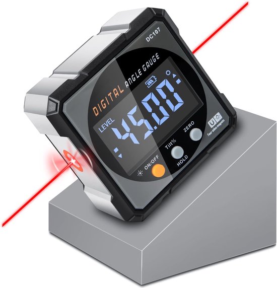 Digitaler Winkelmesser 4-seitiger Magnetischer Wasserwaagenkasten Mit Laser Präzisionsmessgerät Mit Led-hintergrundbeleuchtung Zum Aufhängen Holz