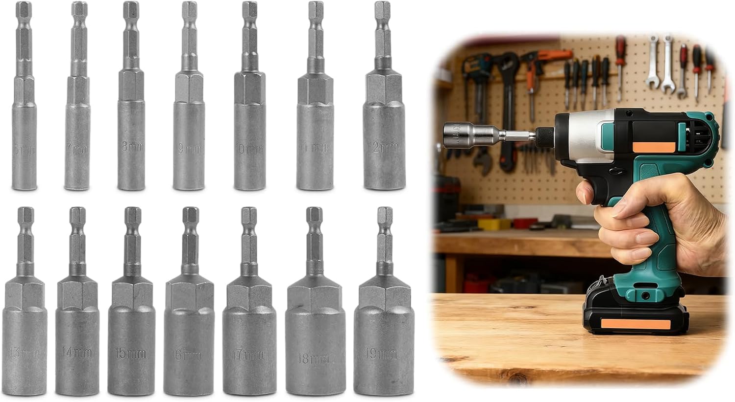 14-teiliger Sechskant-steckschlüsselsatz 6-19 Mm, Schraubendreher-steckschlüssel, Magnetische Sechskant-steckschlüssel, 1/4 Zoll, Mehrzweckwerkzeug Zum Schrauben, Bohren Und Für Wartungsarbeiten, Für