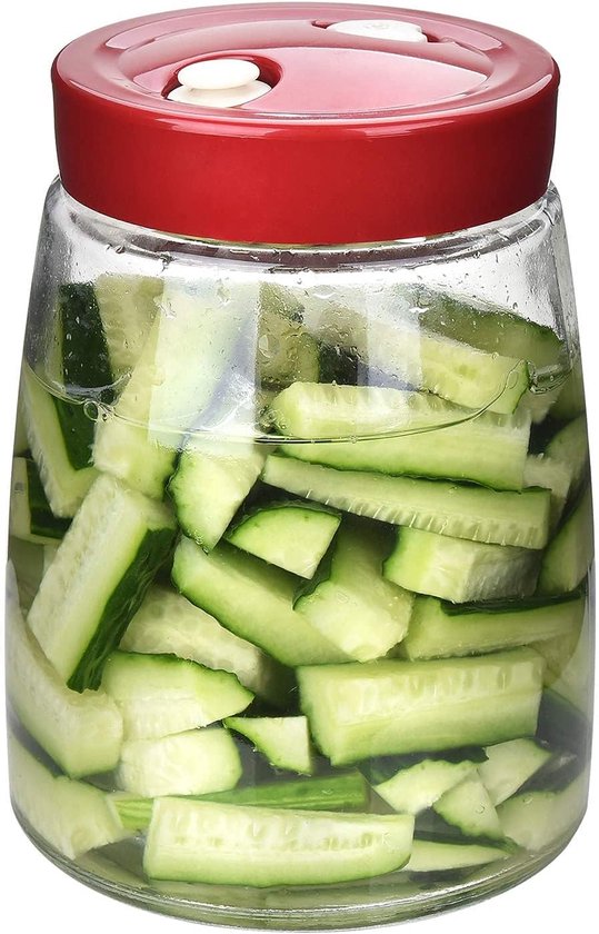 Gärglas Aus Glas – Verschließbares Einmachglas – Gemüse Selbst Konservieren – Automatisches Entlüftungssystem – 1,4 Liter – Transparent