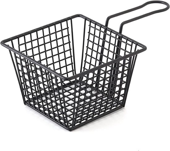 Mini-frittierkorb, Quadratisch, Aus Metall, Frittierkorb, Serviersieb Für Speisen, Für Zuhause Und Restaurant, 13 X 8 Cm (schwarz)