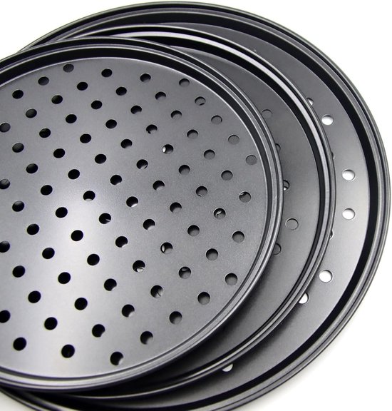 Pizzablech-set 3-teilig Perforiertes Pizzablech Für Den Backofen Rund Antihaftbeschichtet Kohlenstoffstahl Knuspriger Boden Pizza-backblech-set