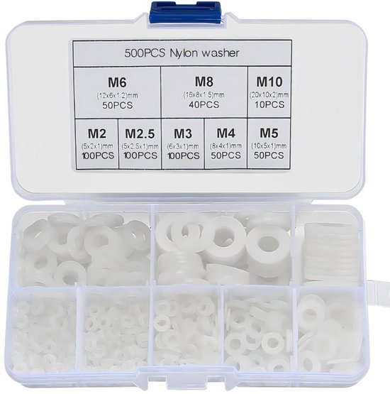 1000-teiliges Sortiment An Kunststoffscheiben (m2, M2,5, M3, M4, M5, M6, M8, M10), Nylon-unterlegscheiben, Schrauben Und Bolzen, Schwarz + Weiß