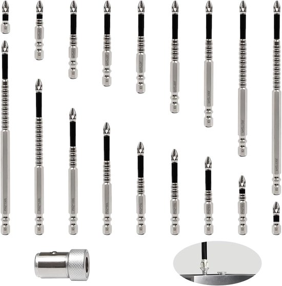 18-teiliges Magnetisches Bohrerset Für Schraubendreher - Rutschfeste Phillips-bits Aus Stahl - Elektrische Bohrmaschinen (25/50/65/70/75/90/100/120/150 Mm)