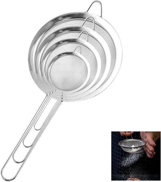 Hochwertiges Edelstahl-siebset – 4-teilig – Kleines Küchensieb – Abtropfsieb – Durchmesser 7 Cm, 10 Cm, 14 Cm, 18 Cm