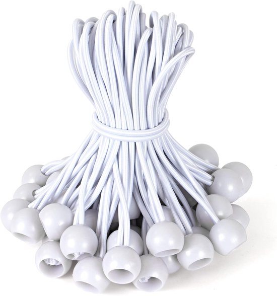 Kugelförmige Gummispanner – 15 Cm – 50 Stück – Planenspanner Mit Gummikugeln – Geeignet Für Zelte Und Partyzelte – Weiß