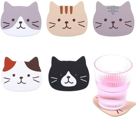 Ein Set Aus 5 Silikonuntersetzern In Katzenform Sie Sind Rutschfest Und Hitzebeständig Und Eignen Sich Ideal Zum Schutz Von Tischen Getränken Und
