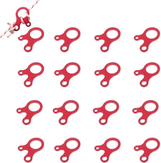 16-teiliges Seilspanner-set, Aluminium-zeltseilspanner, 3-loch-seilspanner, Dreieckige Zeltseilspanner, Für Zelte, Schlafsäcke, Rucksäcke (rot)