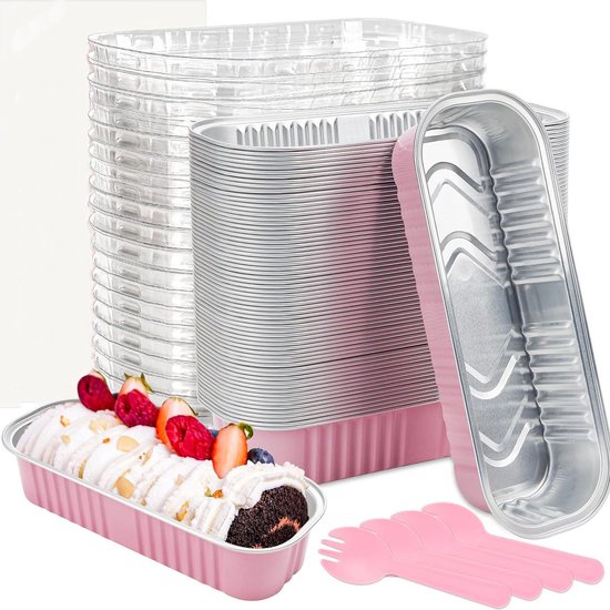 Backformen Mini-brotformen 50 Kleine Brot Und Kuchenformen Mit Deckel Und Löffeln Rechteckige Backformen Aus Aluminiumfolie Wiederverwendbare Für Rosa