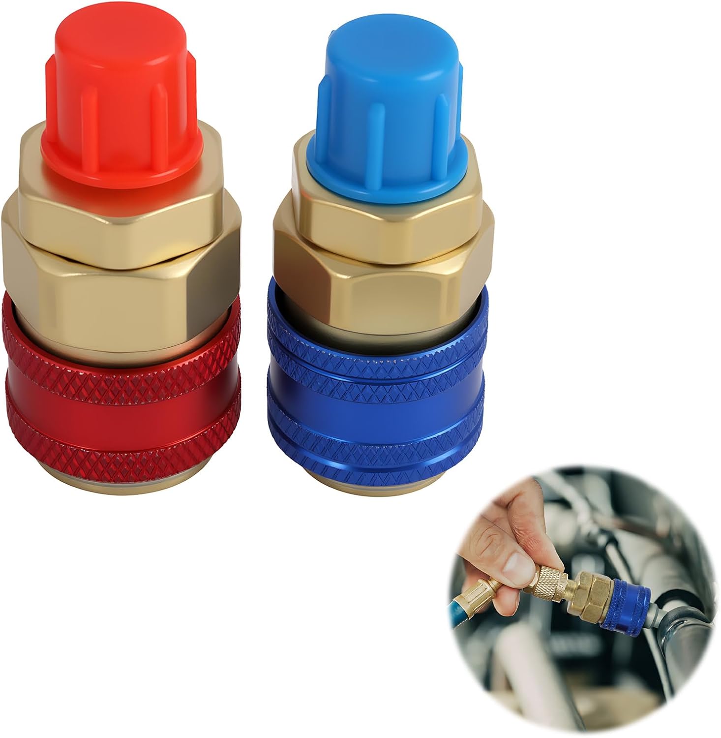 Netzteilanschluss R134a, Schnellkupplung Für Hoch- Und Niedrigspannung, 1/4"-sae-anschlüsse Für Hlk-anlagen, Universell Kompatibel Mit Allen Modellen, Aus Robustem Und Korrosionsbeständigem Messing