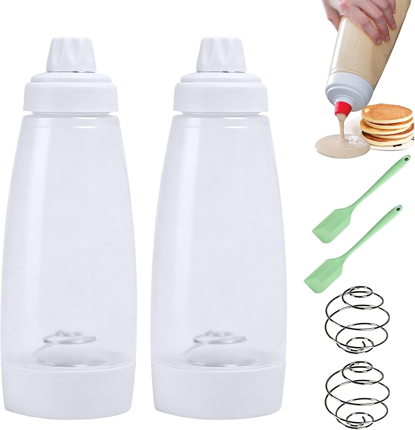 Pfannkuchenteigspender, 1000-ml-flasche Mit Messskala Und Rührkugel, Handbetriebener Teigspender Für Pfannkuchen, Muffins, Crêpes, Waffeln