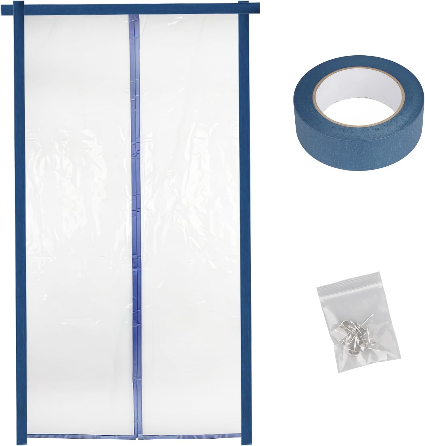 Staubdichter Türmagnet Aus Polyethylen Mit Klebeband Und Reißnägeln, Wiederverwendbare Schutzfolie Für Renovierungs- Und Umbauarbeiten