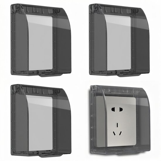 Steckdosenabdeckung – Faltbare Abdeckung – Wasserdicht – Selbstklebend – 4er-set – Transparent Schwarz