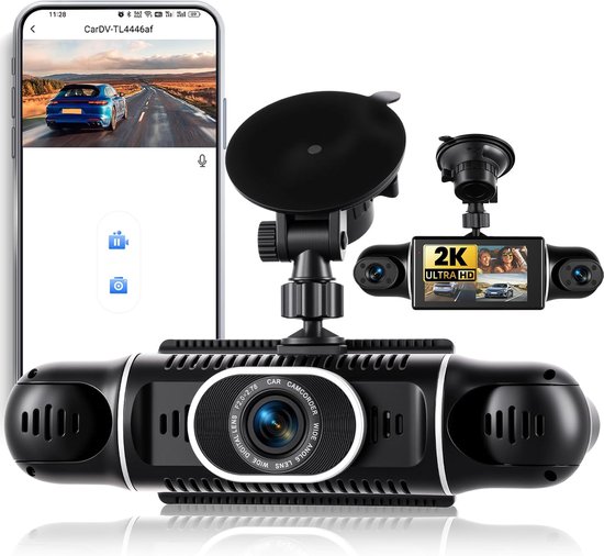 2k-autokamera Mit Front Und Rückkamera 4 Kanäle 360 Kamera 3-zoll-display Mit App Infrarot-nachtsicht Loop-aufnahme G-sensor Einparkhilfe Und 24