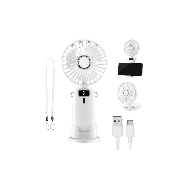 Tragbarer Ventilator – Mini-usb-ventilator, Leicht, 5 Geschwindigkeitsstufen, 90° Faltbar, Mit 60 Cm Tragegurt Und Handyhalterung – Für Büro, Zuhause Und Reisen (weiß)