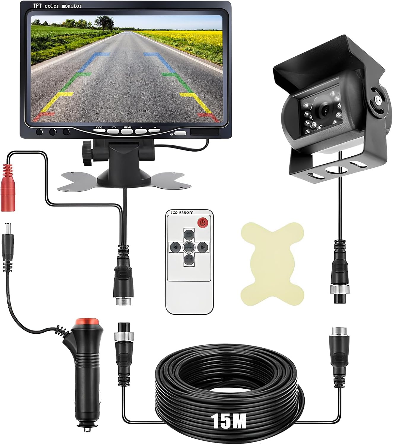 Rückfahrkamera-set Mit 7-zoll-lcd-monitor, Nachtsicht Wasserdichte, Kabelgebundene Ir-rückfahrkamera Mit 18 Leds, 12–24 V, 15 M Kabel Für Wohnmobile, Lkw, Anhänger Und Busse