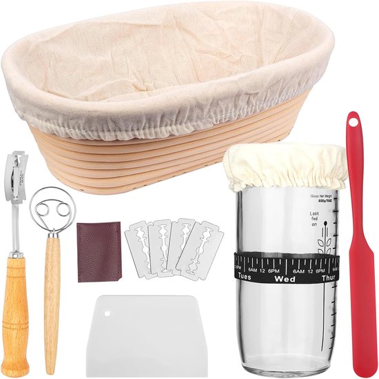 Sammelkorb, Ovaler Gärkorb, 700-g-sauerteigstarter, Startertopf Mit Datumsmarkierung, Brotkorb, Sauerteigstarter-set Für Professionelle Hobbybäcker