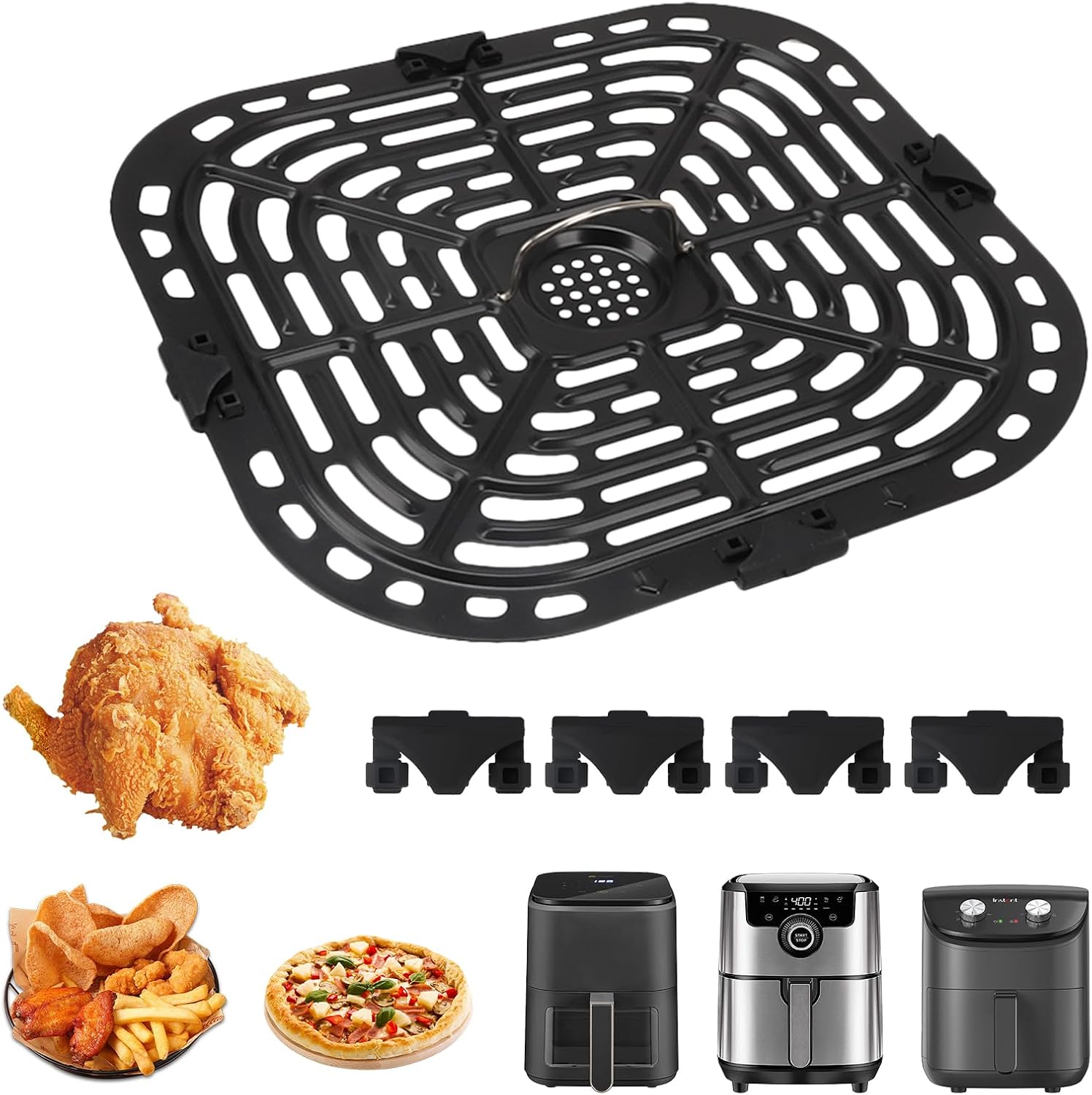 Heißluftfritteusen-aufsatz Für Gaf685 Und Gaf735 (6 Liter), Inklusive 4 Gummipads, Knusprige Grillplatte Und Spülmaschinenfester Bratpfanne.