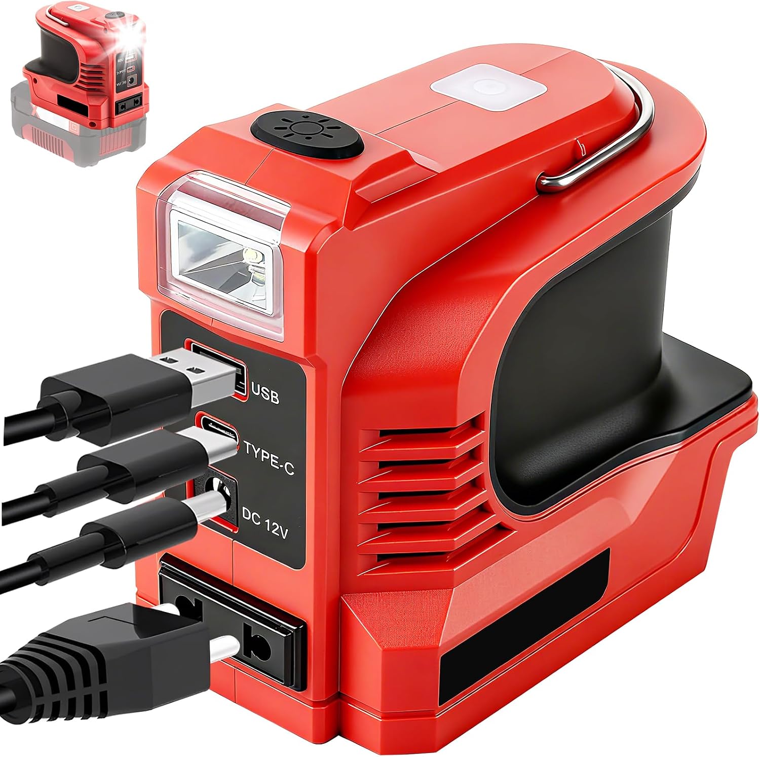 Batteriewechselrichter Kompatibel Mit Einhell 18v-batterien 220w-leistungswandler, Dc 18v Auf Ac 220v Spannungswandler, Mit Usb-typ-c-anschlüssen, 280lm Led-beleuchtung