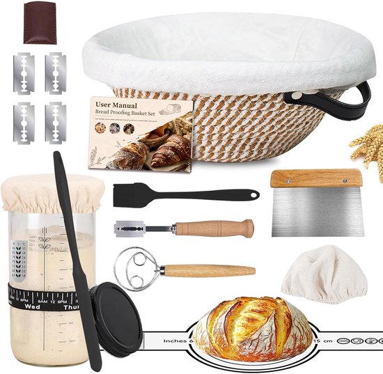 19-teiliges Backset, Rund, Inklusive Hefeglas, Baumwollschnur, Innenfutter Und Deckel, Ideal Als Geschenk Für Bäcker Und Liebhaber Von Vollkornbrot.
