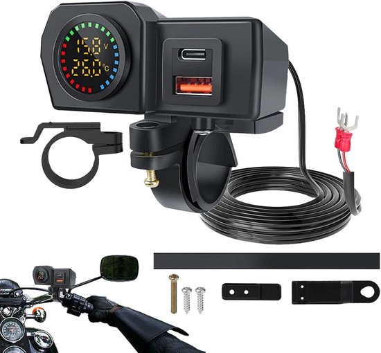 Usb-motorradladegerät – Doppelanschluss-ladegerät – Schnellladefunktion – Mit Voltmeter – 48 W – Schwarz
