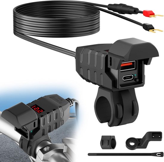 Wasserdichter Usb- Und Typ-c-motorradlader Mit Voltmeter Und Schnellladefunktion