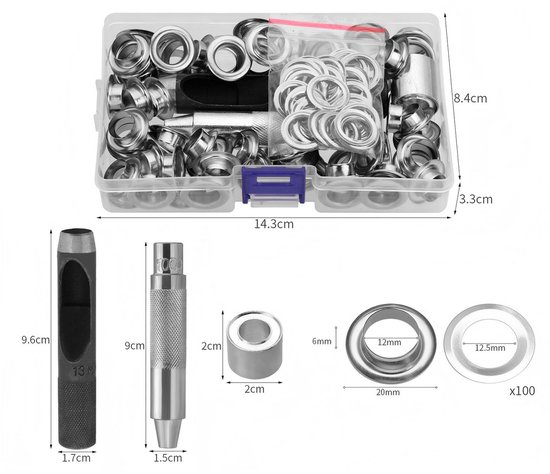 Lochstanzen-set Bestehend Aus Locher Ringen Ösenzange Und 100 Ösenclips Für Wasserdichte Stoffe Leder Textilien Vorhänge Und Poolabdeckungen 10 10 Mm