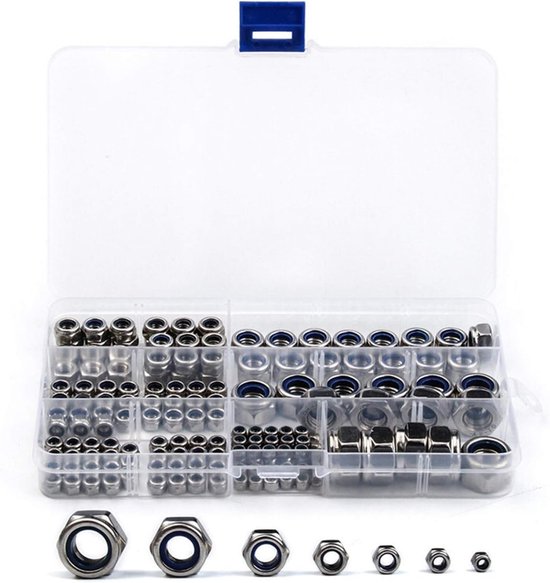 170 Teiliges Set Sicherungsmuttern Selbstsichernde Muttern Sechskantmuttern Nylon Sicherungsmuttern Schrauben Und Mutternsatz Mit Aufbewahrungsbo