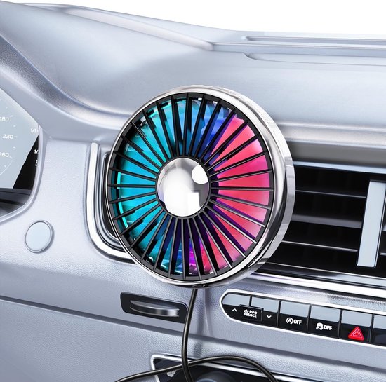 Thijox Usb-lüfter Für Lüftungsschlitze 360 Drehbar Leiser Mini-autolüfter Mit Farbiger Led-leuchte 3 Geschwindigkeitsstufen Kompakter Autolüfter