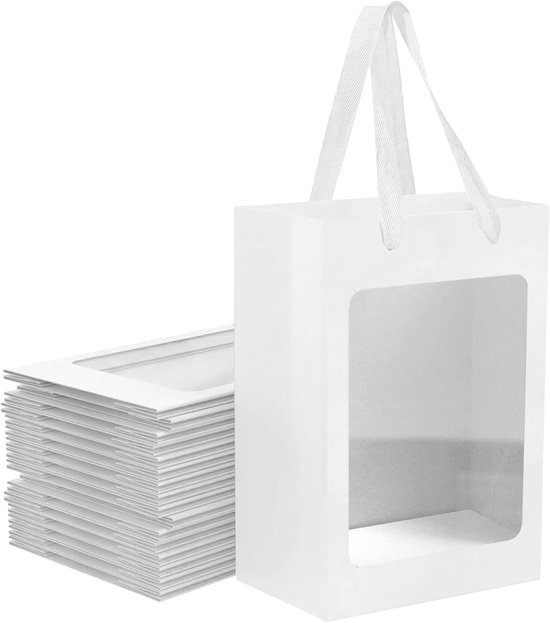 Geschenktüten Aus Papier – Kraftpapiertüten Mit Sichtfenster – Festliche Geschenkverpackung – Mit Transparentem Sichtfenster – 25 X 17,8 X 13 Cm