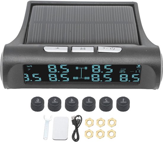 Reifendruckkontrollsystem (tpms) Mit Lcd-display – Sicheres Fahren – Solarladung – 6 Sensoren – Schwarz