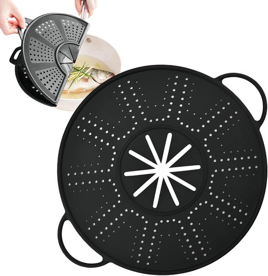 Spritzschutz Aus Silikon – Fettabweisendes Sieb – Sauberes Kochen – Faltbar – Für Pfannen Mit 25–30 Cm Durchmesser – Schwarz
