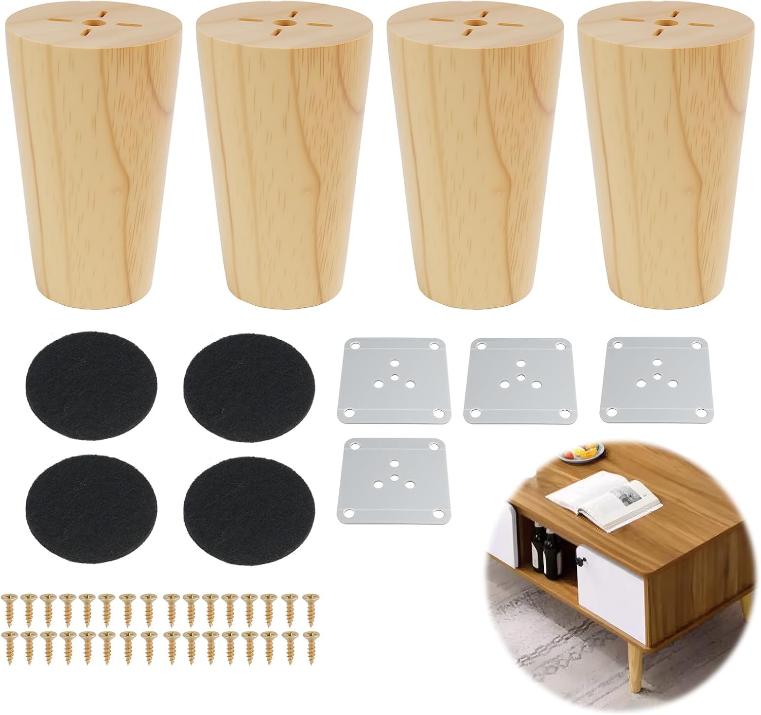 Stück 8 Cm Lange, Konische Möbelbeine Aus Massivholz, Ersatzbeine Für Sofa, Stuhl, Inklusive Montageplatten Und Schrauben, Für Diy-möbel, Sessel, Couch, Bett, Stuhl, Schränke Und Nachttische