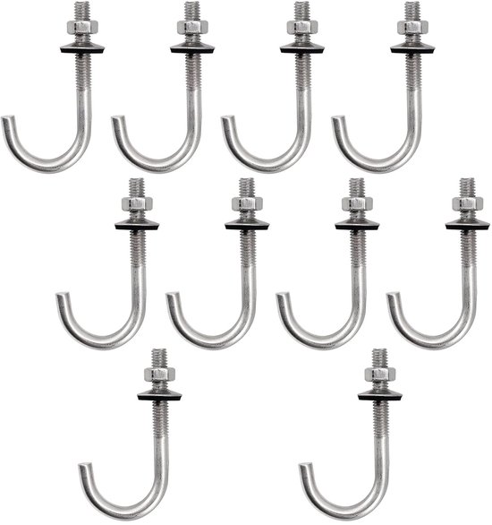 (10 Stück) M6x50x150mm Dachankerbolzen, J-haken Aus Edelstahl 304, Wandhaken Mit Langem Schaft, Inklusive Sechskantmutter Und Betonankerschrauben