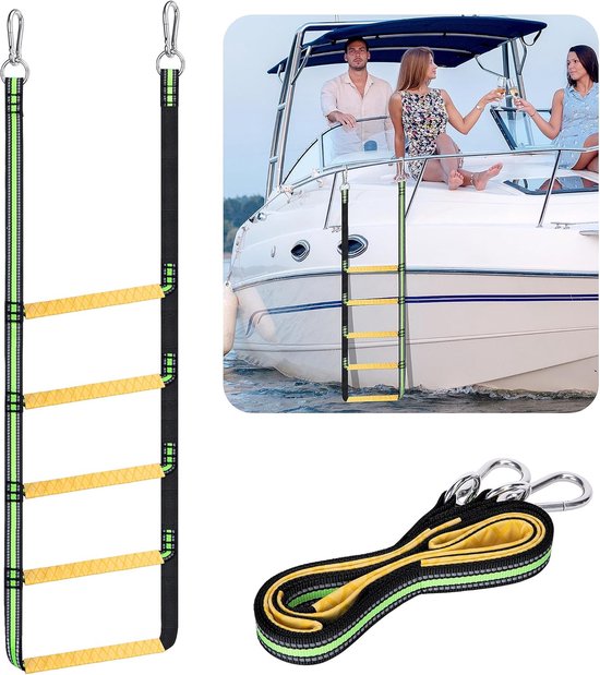 Strickleiter Schlauchboot Strickleiter 5 Stufen Robust, 200 Kg Klappbare Stufenleiter Kletterstrickleiter Für Schlauchboote, Pontonboote, Kajaks,