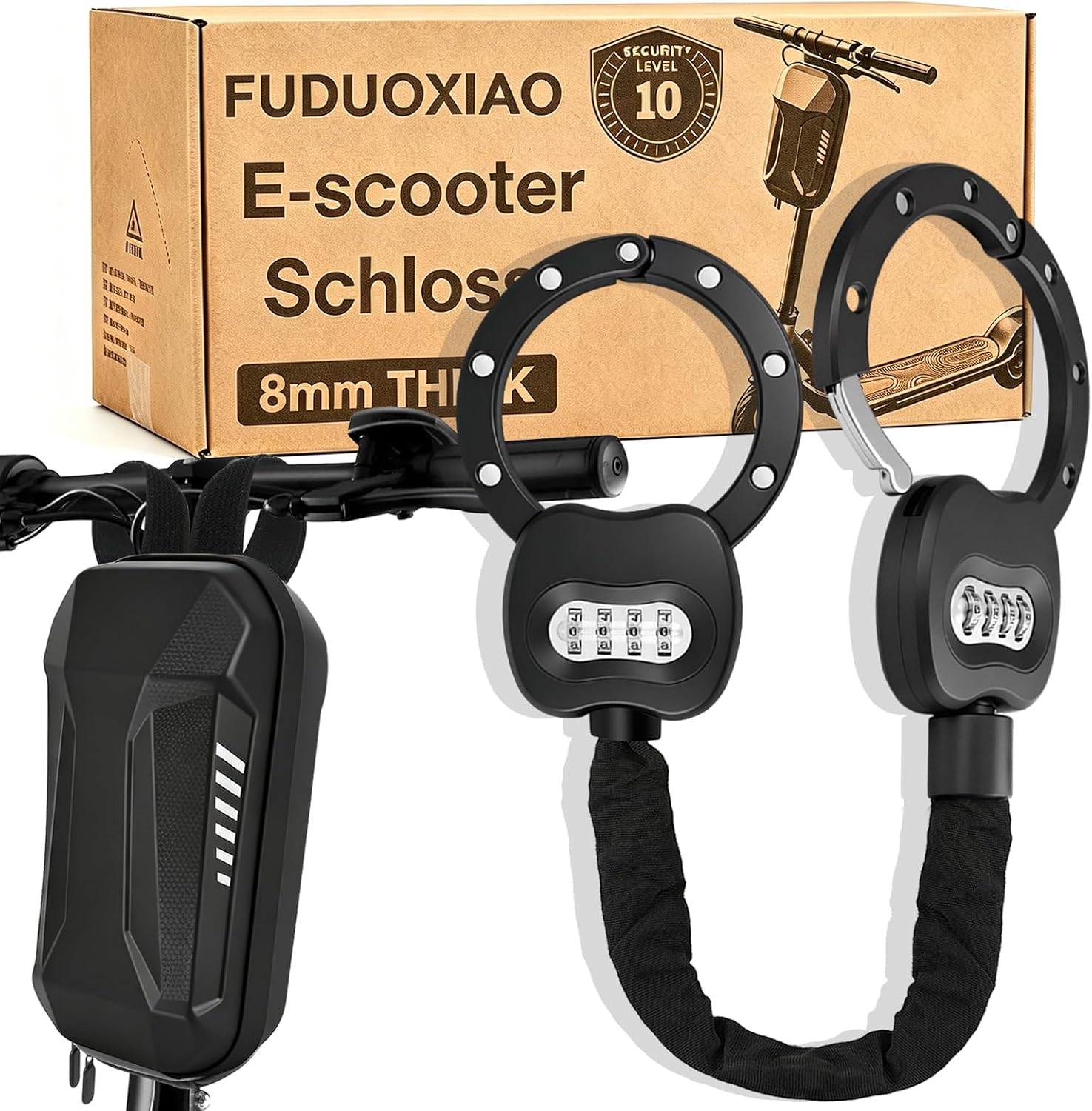 Diebstahlsicherung Für Elektroroller, 8-mm-zahlenschloss Mit Tragetasche, 90 Cm, Hochfeste Legierung, Wasserdicht, Feuerfest, Maximale Sicherheit Mit Schloss Für Elektroroller
