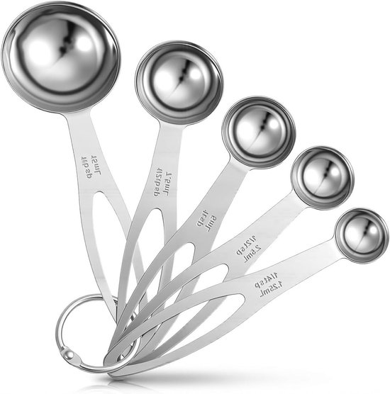 Set Mit 5 Messlöffeln Aus Edelstahl Für Präzises Abmessen In Der Küche, Ideal Zum Kochen Und Backen.