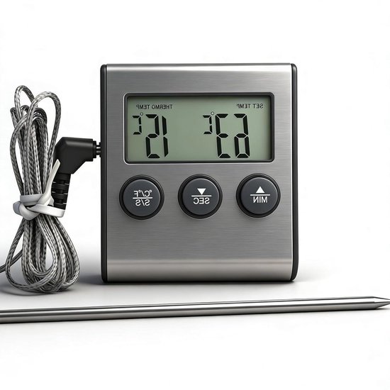 Digitales Grillthermometer – Küchenthermometer Für Fleisch – Präzises Kochen – Einstellbarer Alarmtimer – 0–250 °c – Schwarz