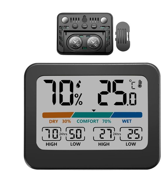 Digitales Temperaturmessgerät – Hygrometer – Klimamonitor – Großes Farbdisplay – 9,3 X 7,3 X 1,9 Cm – Weiß