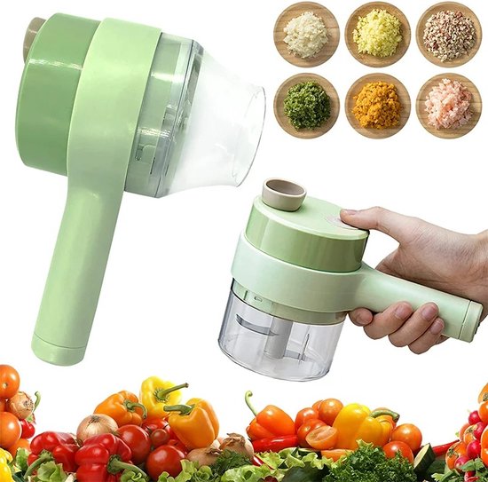 Multifunktionaler Gemüseschneider – 4-in-1 – Schneidemaschine – Gemüse – Mixer – Küchenhelfer – Kochen – Elektrisch – Wiederaufladbar – Tragbar
