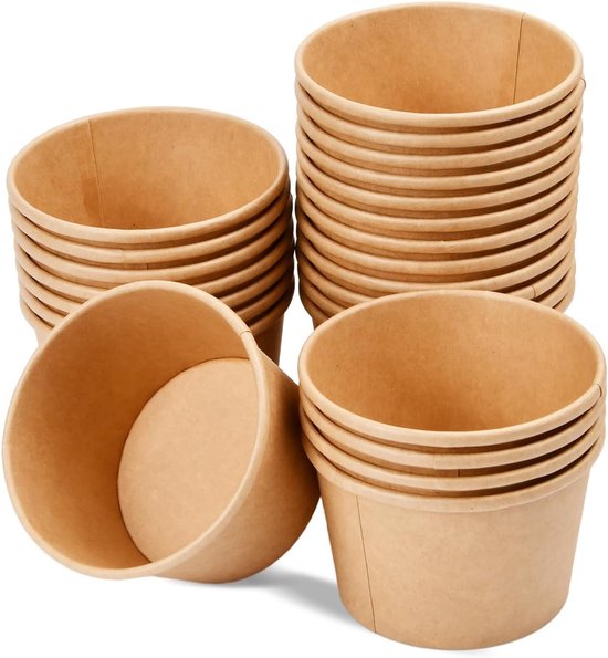 Nachhaltige Suppenbecher Aus Papier Für Unterwegs – Kompostierbare 230-ml-becher Für Suppen, Salate Und Desserts – 50 Einwegbecher In Kraftpapierfarbe