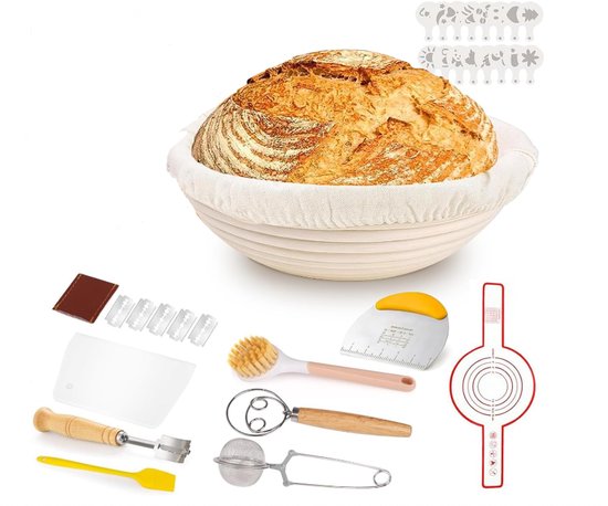 10-teiliges Sauerteig-starterset Ca 23 Cm Runder Gärkorb Brotkorb Und Komplettes Backzubehör Brotbackzubehör Kochkorb Brotset Tolles Geschenk Für