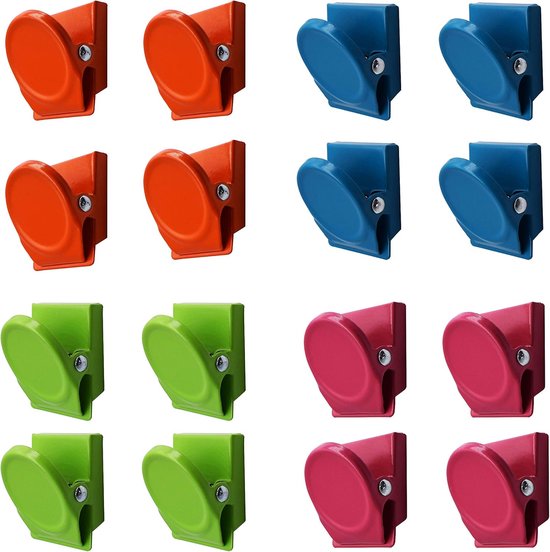 Set Mit 16 Stück – Mehrfarbige Magnetische Metallclips – Magnetische Haftnotizclips Für Kühlschrank, Whiteboard Und Wand – Je Vier Stück In Jeder Farbe