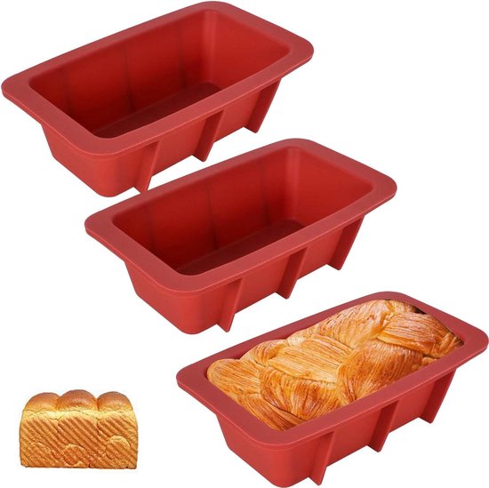 Silikon-mini-brotbackformen – Antihaftbeschichtet – 3 Stück – Rot – 12 Cm
