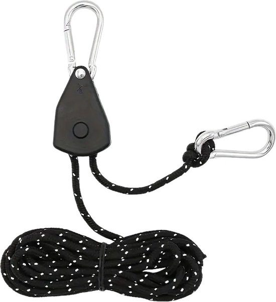 Multifunktionale Seilratsche Mit Externer Umlenkrolle, 4 M, Mit Haken, Schwarz