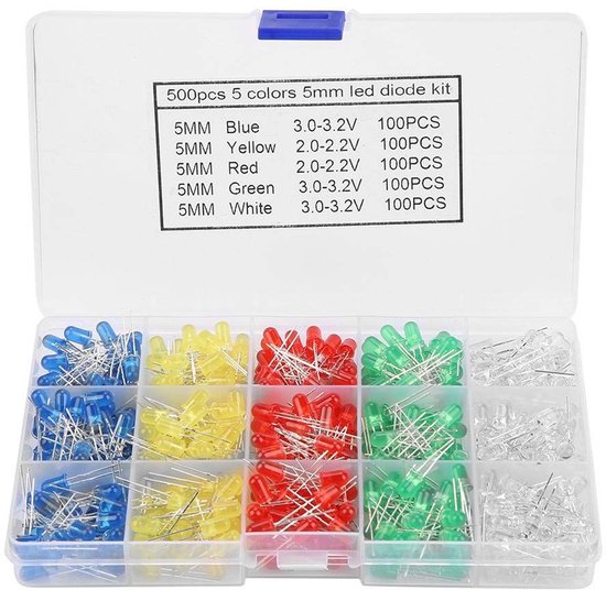 500 Stück 5-mm-led-leuchtdioden-sortiment (rot, Gelb, Blau, Grün, Weiß) – 5-mm-led-leuchtdioden-set