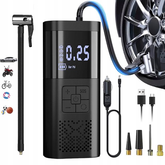 12v Smart-auto-luftpumpen-set Schwarz Mit 6000mah Akku 150psi Mit Manometer Digitales Lcd-display Drei Lichtmodi Ein-knopf-lade Und Stoppfunktion